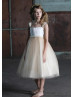 Pearl Straps Shimmering Tulle Tea Length Flower Girl Dress